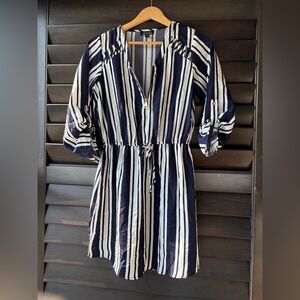 J for Justify Women's Size Medium Dress Navy and White Stripes 3/4 sleeve